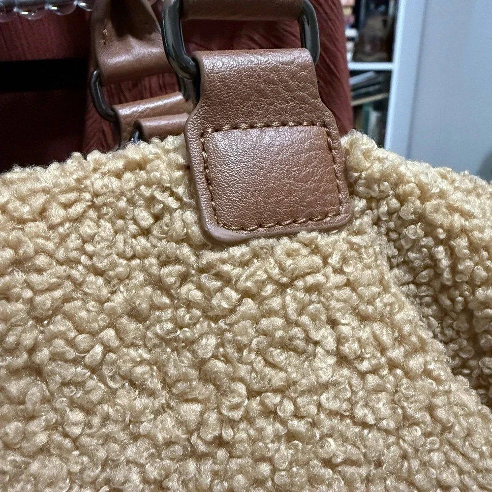Cozy Teddy Comfort Mommy Bag by Childhome Brown Fuzzy Soft Large Duffle Baby Bag